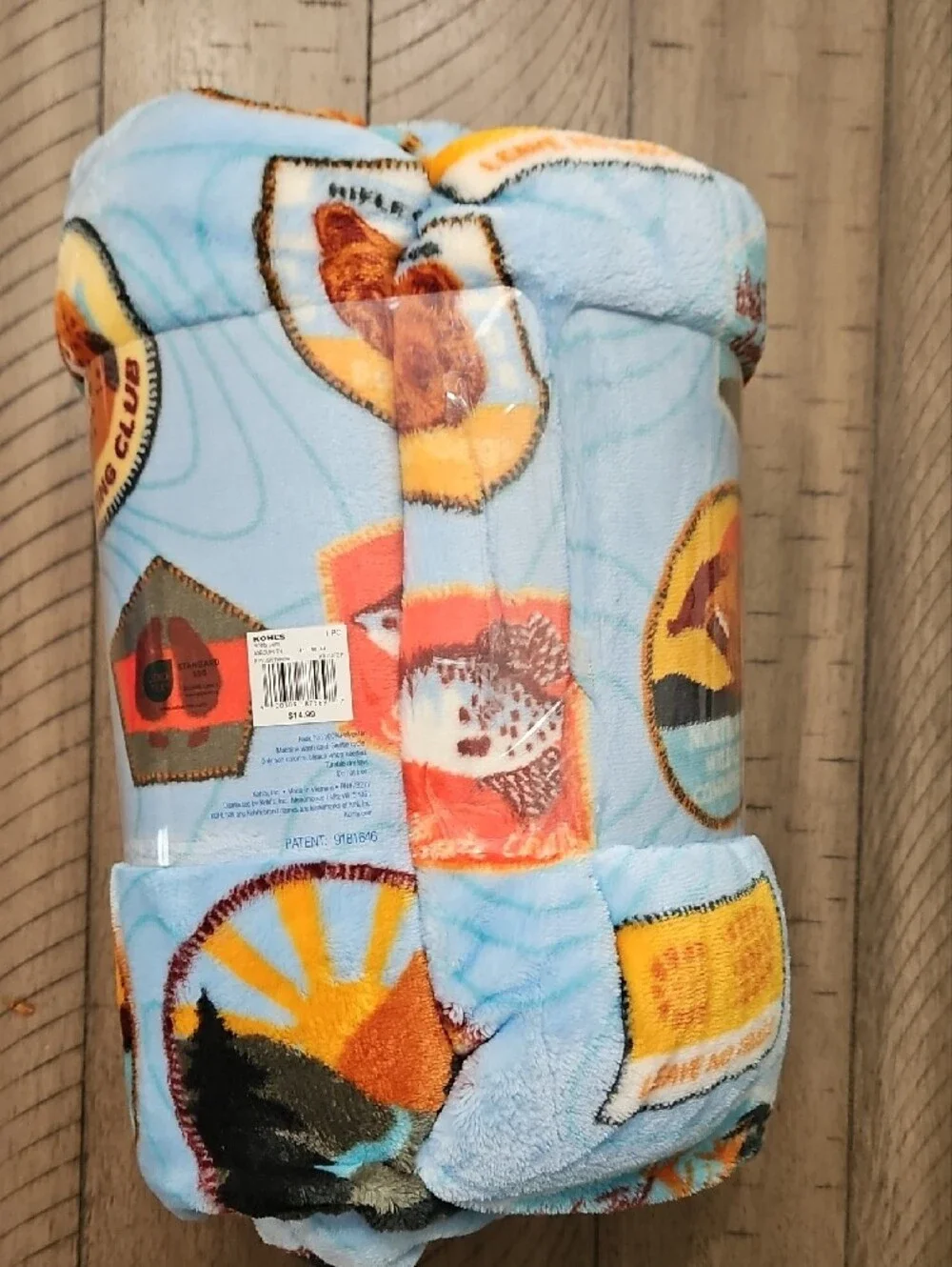 The Big One Plush Throw - Light Blue with Wildlife Patches